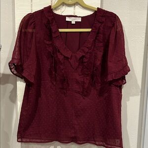 LOFT Wine Colored Ruffle Blouse